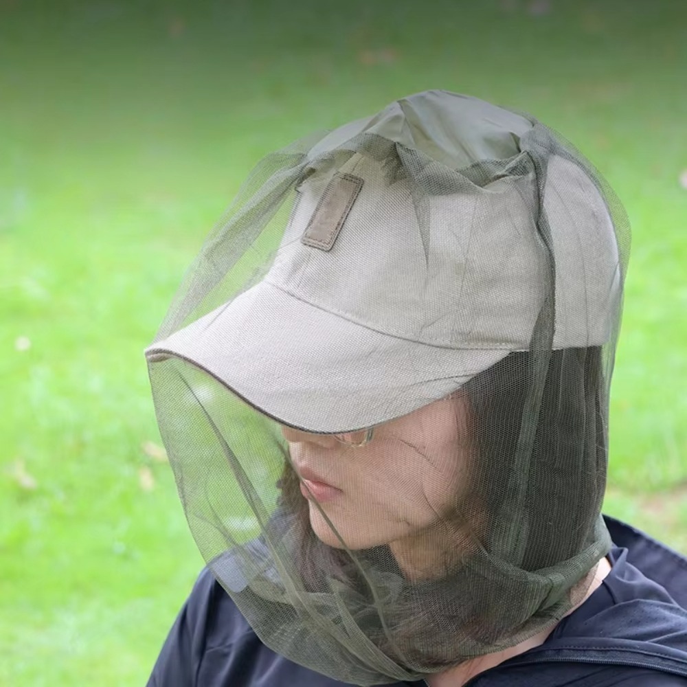 Outdoor Camping Hat - หมวกตกปลาป้องกันยุงและแมลง หมวกตาข่ายคลุมศีรษะ ป้องกันแมลงและยุง หมวกกันแดดสำหรับตั้งแคมป์ เดินป่า และท่องเที่ยวกลางแจ้ง