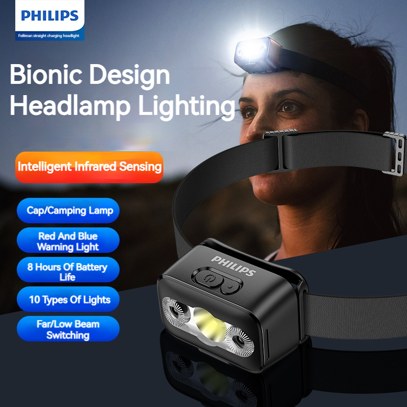Outdoor Camping Decor - ฟิลิปส์ LED ไฟหน้าเซนเซอร์ไฟฉายหัวสิบประเภทประเภท-C ไฟหน้าแบบชาร์จไฟได้กลางแจ้งแคมป์ปิ้งโคมไฟตกปลา
