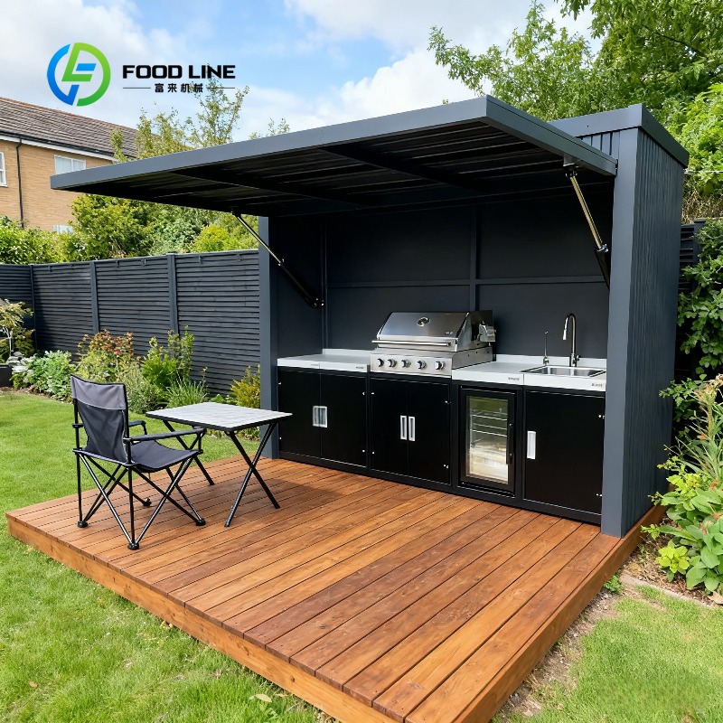 Kitchen Outdoor Camping - ครัวเคลื่อนที่พับได้แบบกำหนดเองพร้อมเตาแก๊ส วัสดุอะลูมิเนียมกันสนิม สำหรับตั้งแคมป์ชายหาด ปิกนิก และการเดินทางกลางแจ้ง