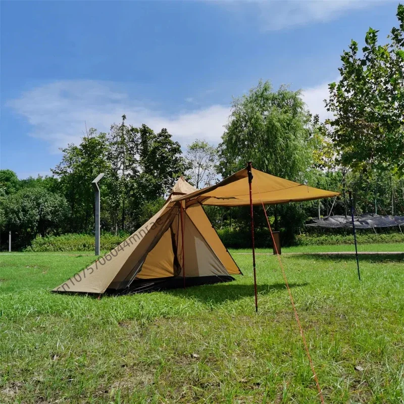 Outdoor Camping On Youtube - เต็นท์แคมป์ปิ้งสี่ด้านพร้อมท่อปล่องไฟสำหรับเตาไม้ เต็นท์ทรงปิรามิด เต็นท์อุ่นสำหรับพักค้างคืนกลางแจ้ง ที่พักอเนกประสงค์สำหรับการตั้งแคมป์