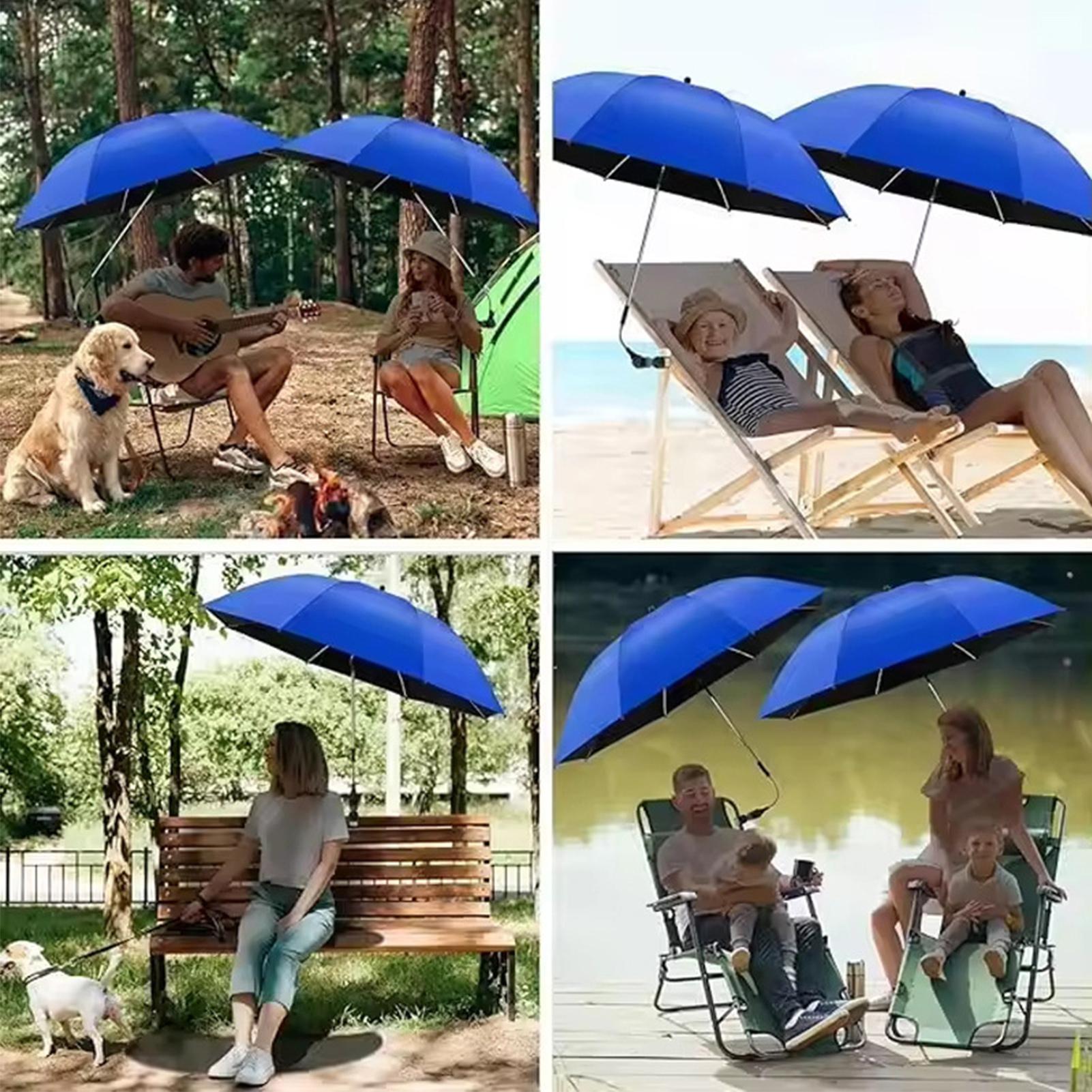 Outdoor Camping Canopy - ร่มชายหาดปรับได้ 360 องศา ร่มพับสำหรับตั้งแคมป์พร้อมคลิปหนีบ ร่มสนามแบบพกพา ร่มกันแดดกลางแจ้ง