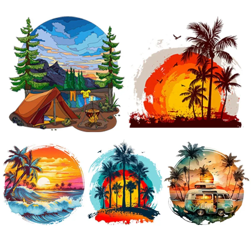 Outdoor Camping Trailer - สติ๊กเกอร์รถกลางแจ้ง Camping Sunrise Sunset Scenery สติกเกอร์สําหรับรถพ่วง