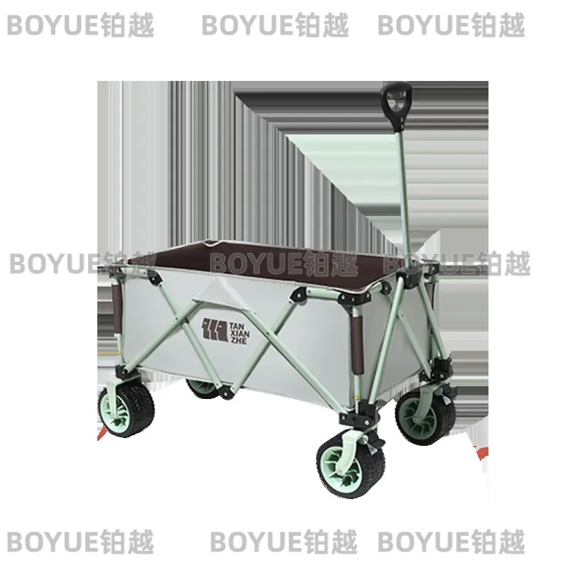 Outdoor Camping Trailer - โต๊ะพับได้แบบพกพาสำหรับตั้งแคมป์กลางแจ้ง พร้อมล้อลากและที่จับสำหรับลาก