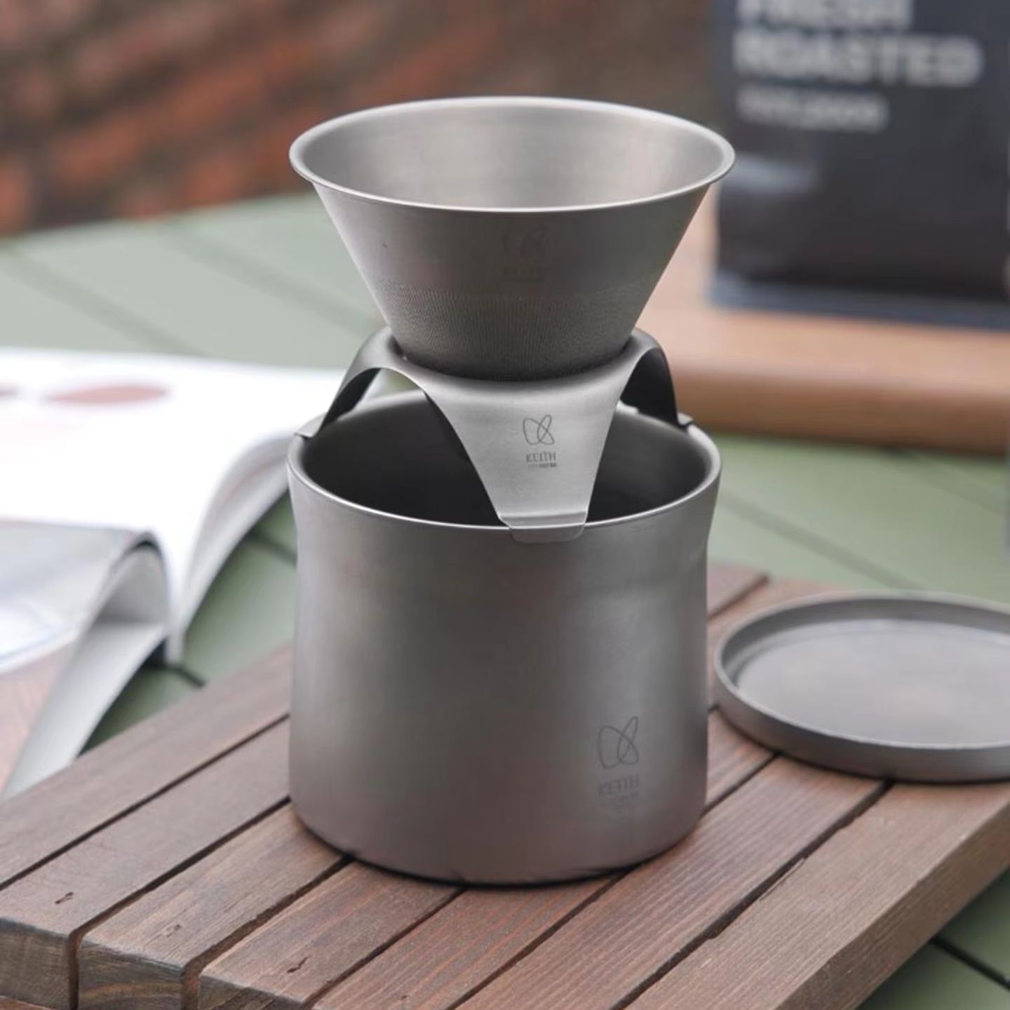 Outdoor Camping Wallpaper - ชุดกาแฟดริปไทเทเนียม KEITH 220 มล. แก้วสองชั้นพร้อมตัวกรองไทเทเนียมแบบใช้ซ้ำได้ ชุดชงกาแฟสำหรับแคมป์ปิ้ง