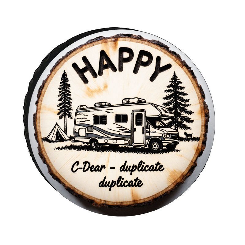 Outdoor Camping Decor - HAPPY RV Camping Theme ผ้าคลุมยางอะไหล่โพลีเอสเตอร์, ผ้าคลุมยางอะไหล่ทนแดด,