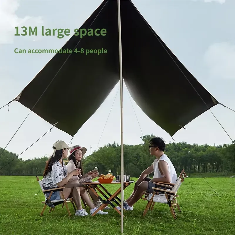 Outdoor Camping Canopy - เต็นท์กันแดดปิกนิกแคมป์ปิ้งลายพรางสำหรับฤดูร้อน สีเบจ น้ำหนักเบา เคลือบสีดำ ป้องกันแสงแดด