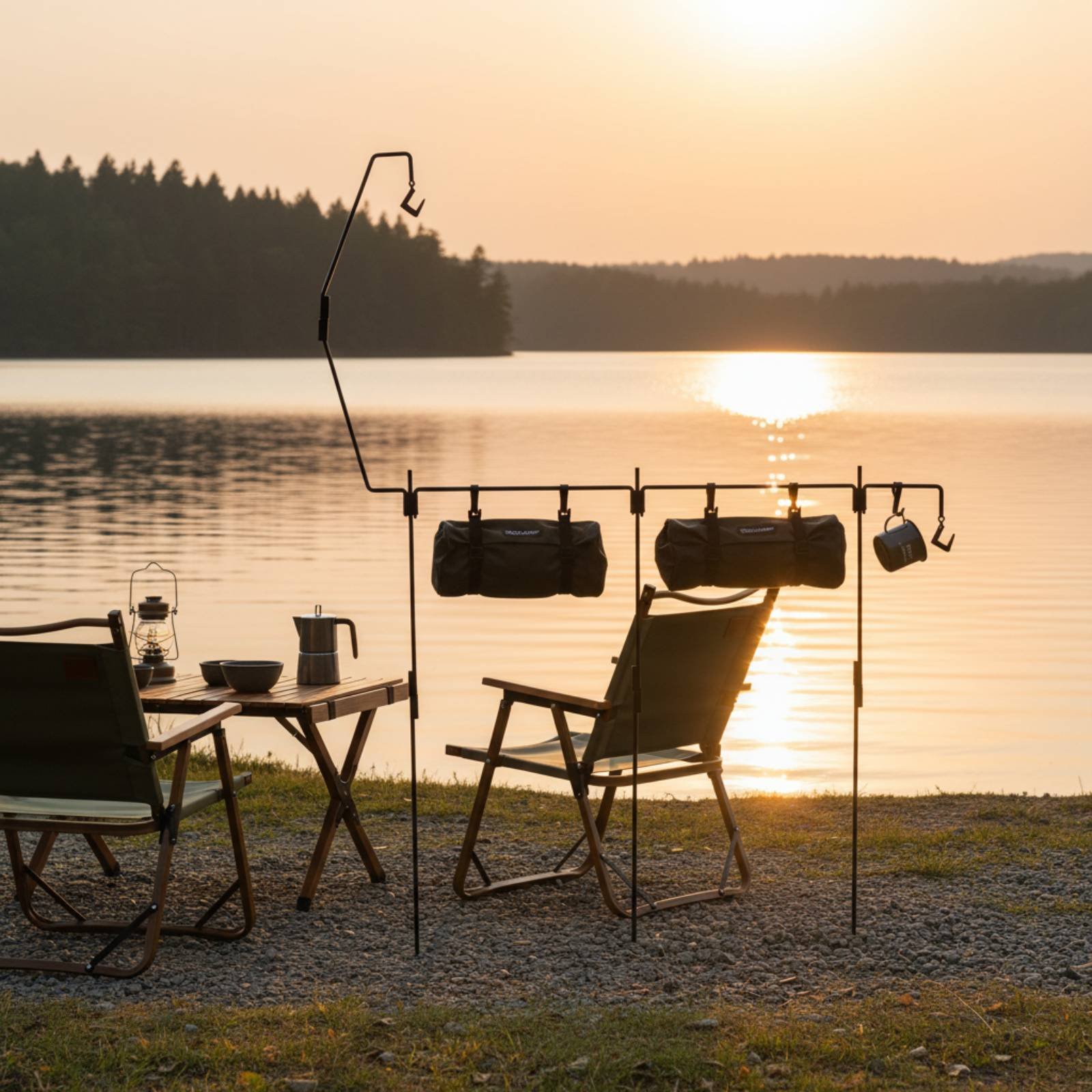 Kitchen Outdoor Camping - ขาตั้งโคมไฟสำหรับตั้งแคมป์ ประกอบง่าย เสาไฟแคมป์ปิ้ง ขาตั้งแขวนอุปกรณ์ครัวสำหรับแคมป์ พับเก็บได้ อุปกรณ์กลางแจ้ง