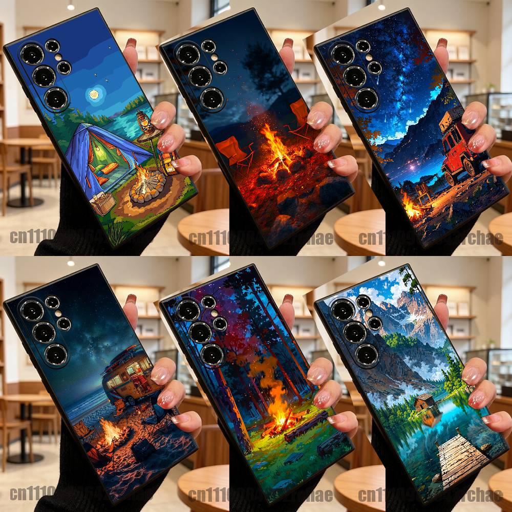 Outdoor Camping Wallpaper - สำหรับการตั้งแคมป์กลางแจ้ง วอลเปเปอร์ลายกองไฟ เคสโทรศัพท์ซัมซุง S26,S24,S22,S25,S23,S30,S21,Ultra,Plus,5G,Fe,Lite ซิลิโคนเคส
