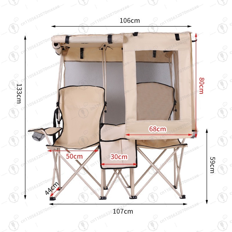 Outdoor Camping Folding Chairs - เก้าอี้พับคู่สำหรับตั้งแคมป์กลางแจ้ง เก้าอี้ชายหาดสำหรับตกปลา พร้อมหลังคาในตัว เก้าอี้ผู้กำกับ