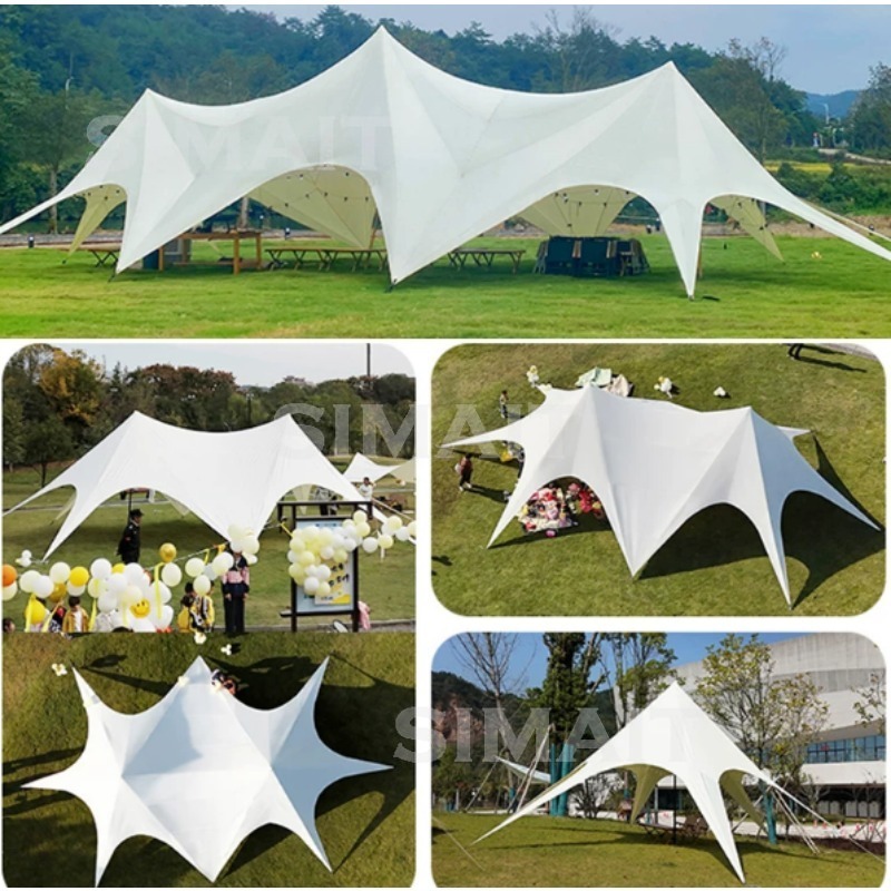 Outdoor Camping Canopy - เต็นท์หลังคาสำหรับตั้งแคมป์กลางแจ้งขนาดใหญ่พิเศษ ทรงสามยอด สำหรับแคมป์เชิงพาณิชย์ ป้องกันแดดและฝน รูปทรงดอกบัว
