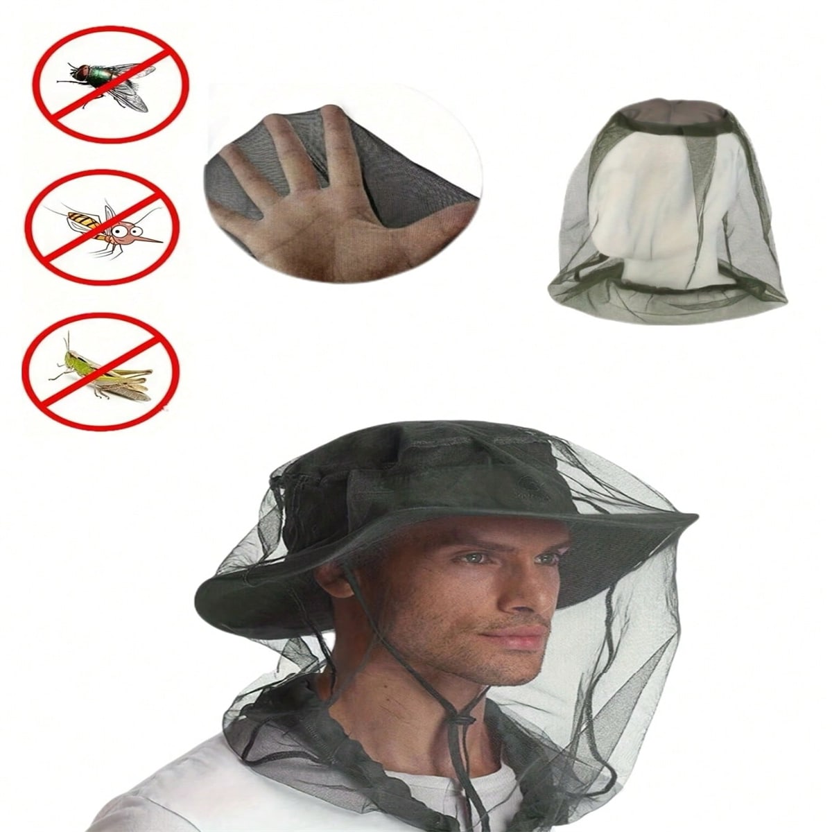 Outdoor Camping Hat - 2PC อุปกรณ์ตั้งแคมป์และเดินป่ากลางแจ้ง, การควบคุมแมลงและยุง, อุปกรณ์ป้องกันศีรษะ, ตาข่าย, อุปกรณ์ตกปลากลางแจ้ง,