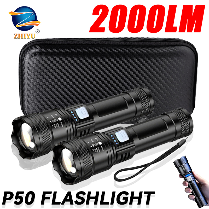 Outdoor Camping Decor - ไฟฉาย LED ยุทธวิธี 2000LM ชาร์จผ่าน USB